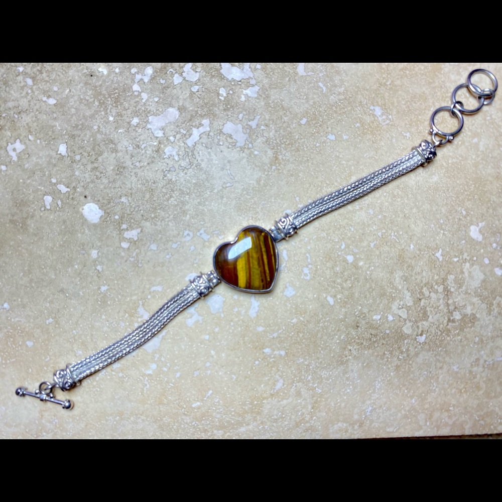 Sajen 925 Tigers Eye Heart Bracelet